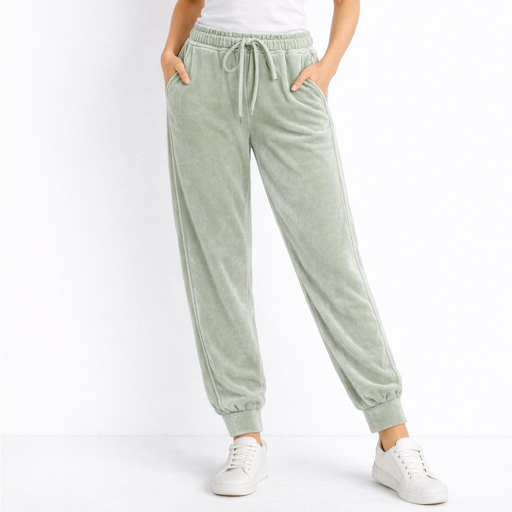 MIKOH‎ Pants Size 3 Joggers Large Velour Green Drawstring Pull On Waist Velvet L